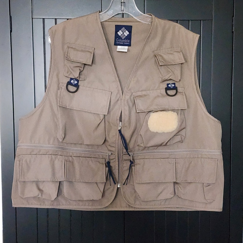 Columbia Sportswear Vest XL Fly Fishing Utility Beige Outdoor‎ Hiking Vest